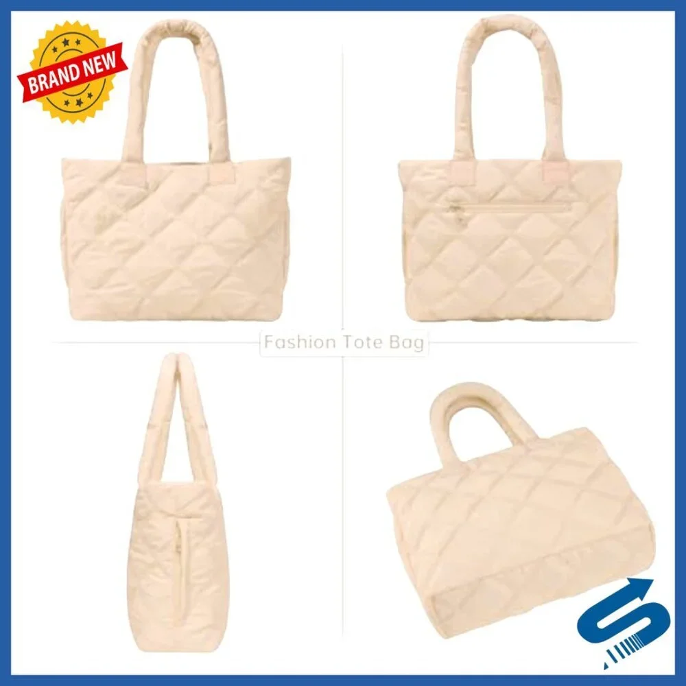 Quilted Nylon Tote Bag with Laptop Compartment for Work Travel